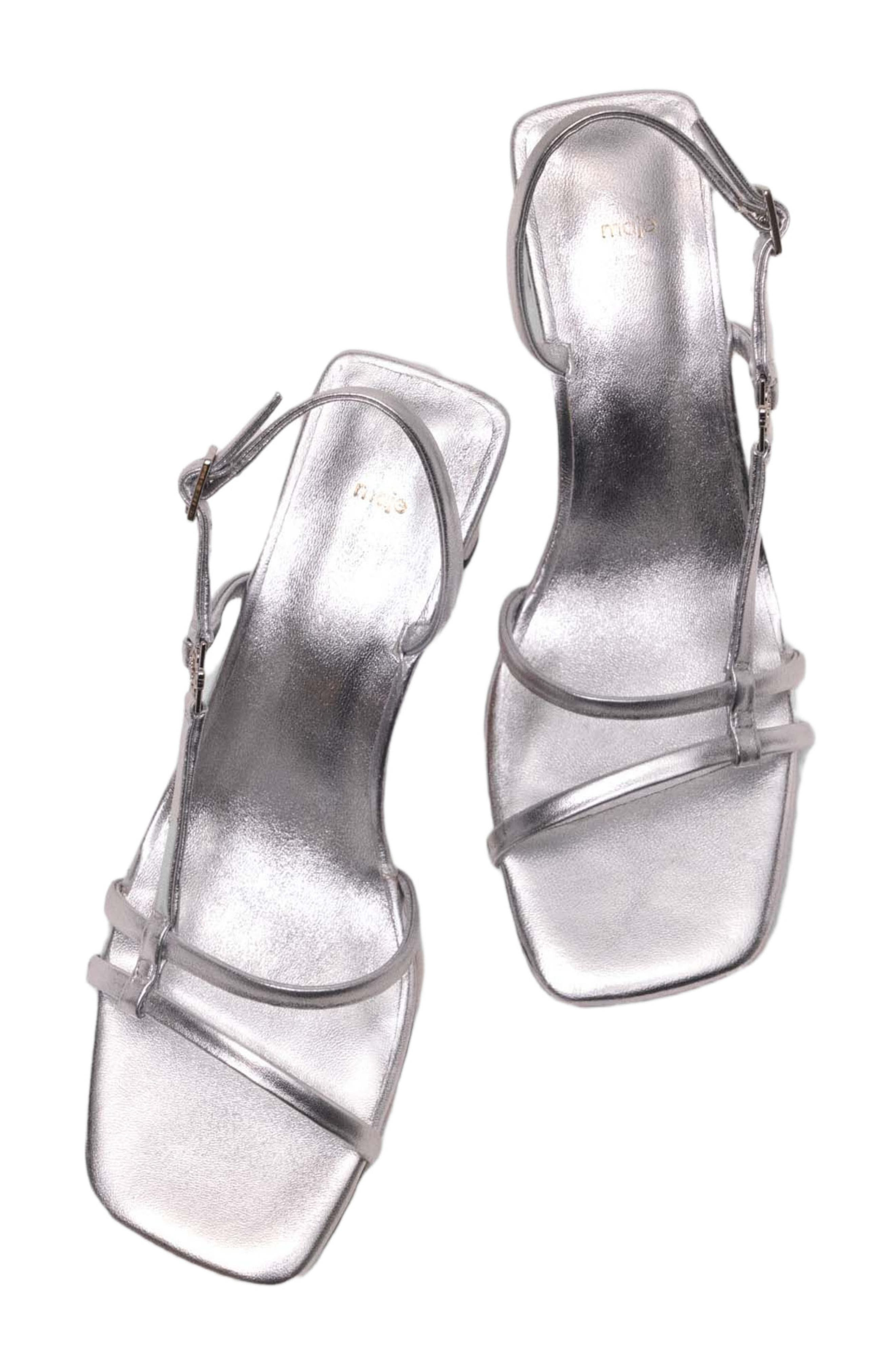 maje Metallic strappy heeled sandals in Silver at Nordstrom - 2