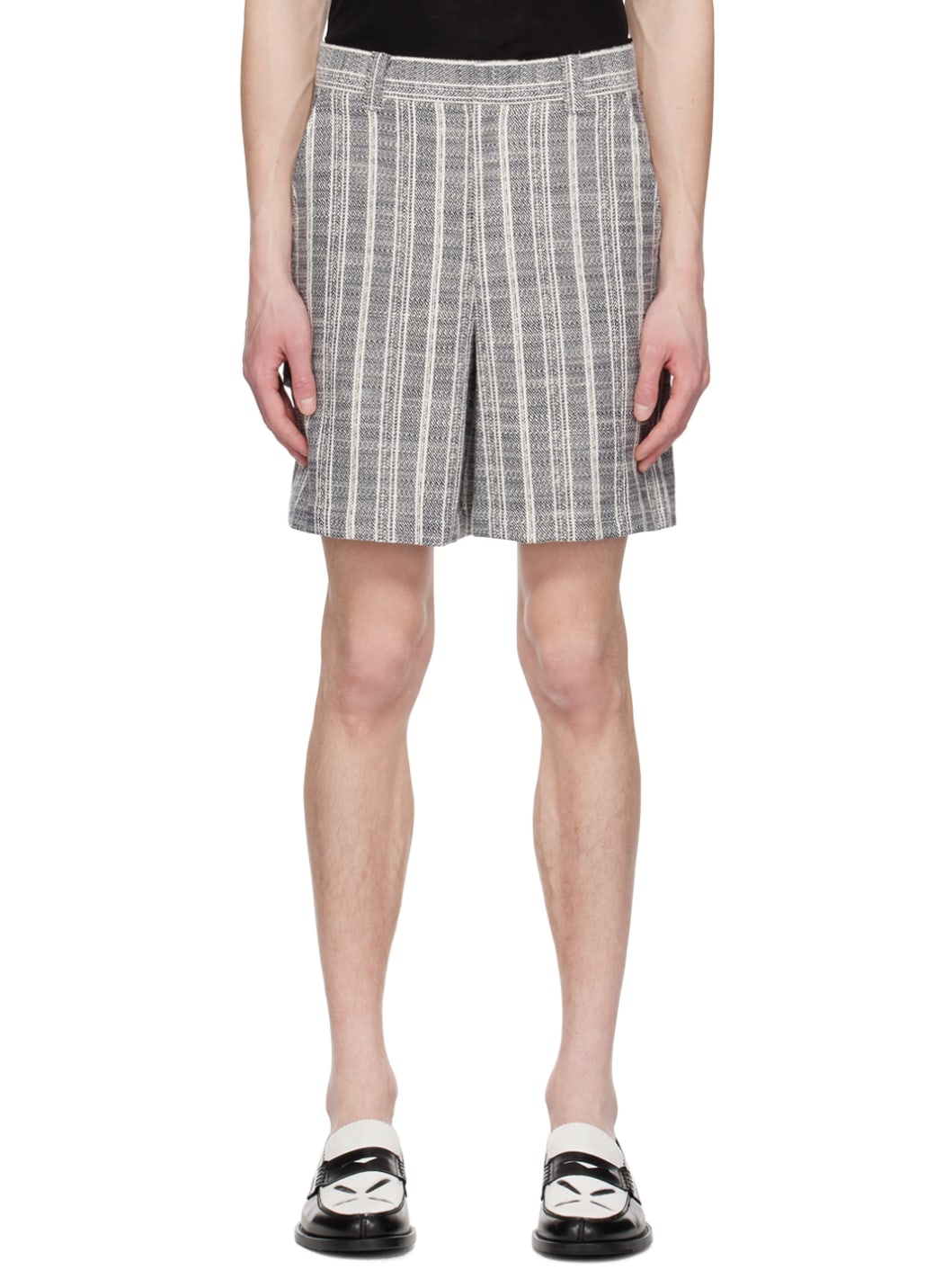 Off-White & Navy Stripe Shorts - 1