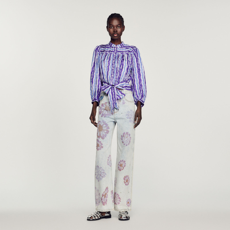 Cropped silk shirt with a floral print 3