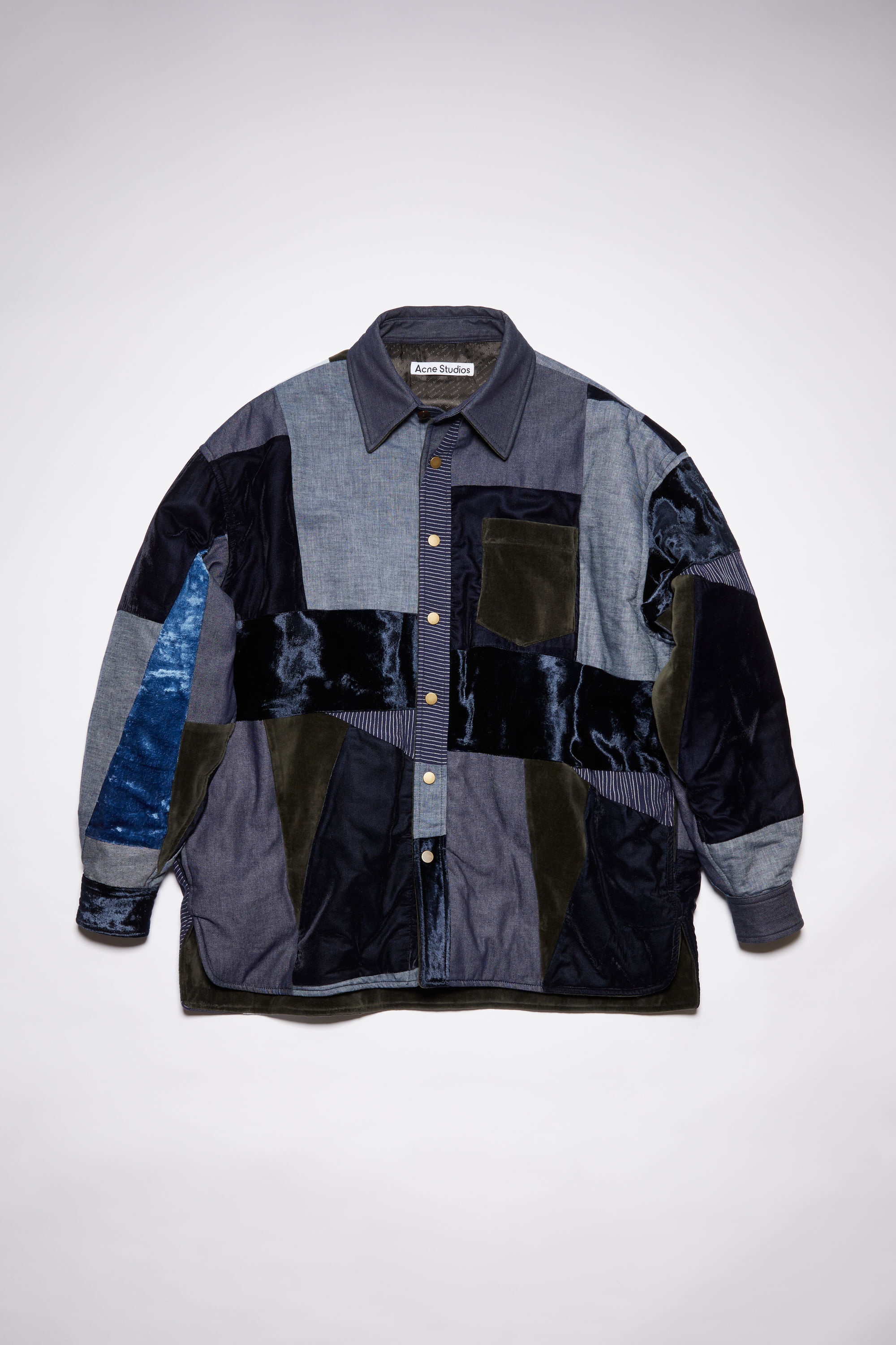Patchwork button-up overshirt - Denim Blue - 1