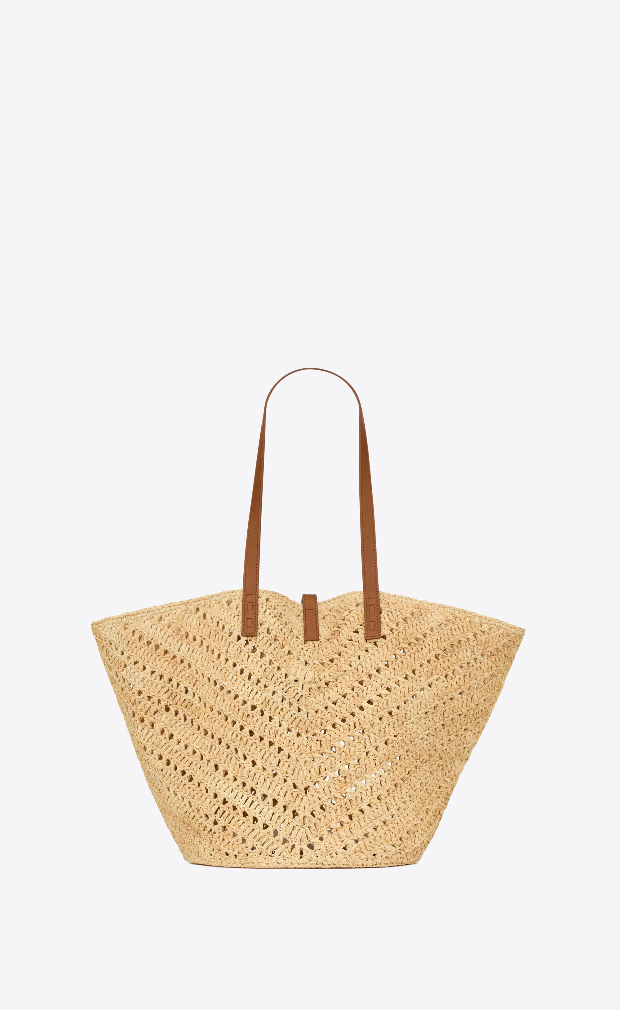 panier medium in raffia and vegetable-tanned leather - 2