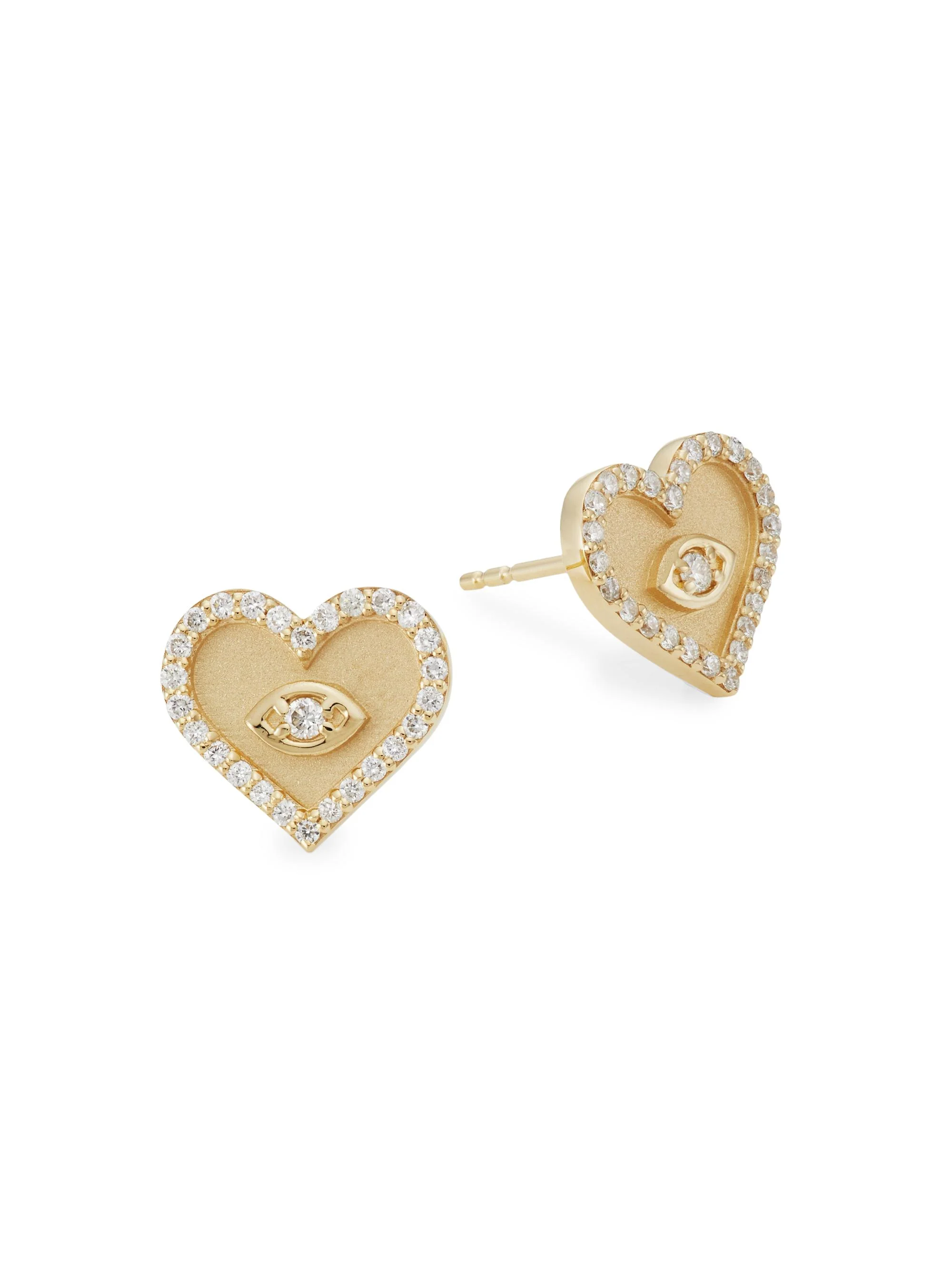 Women's 14K Yellow Gold & Diamond Evil-Eye Heart Stud Earrings - 1