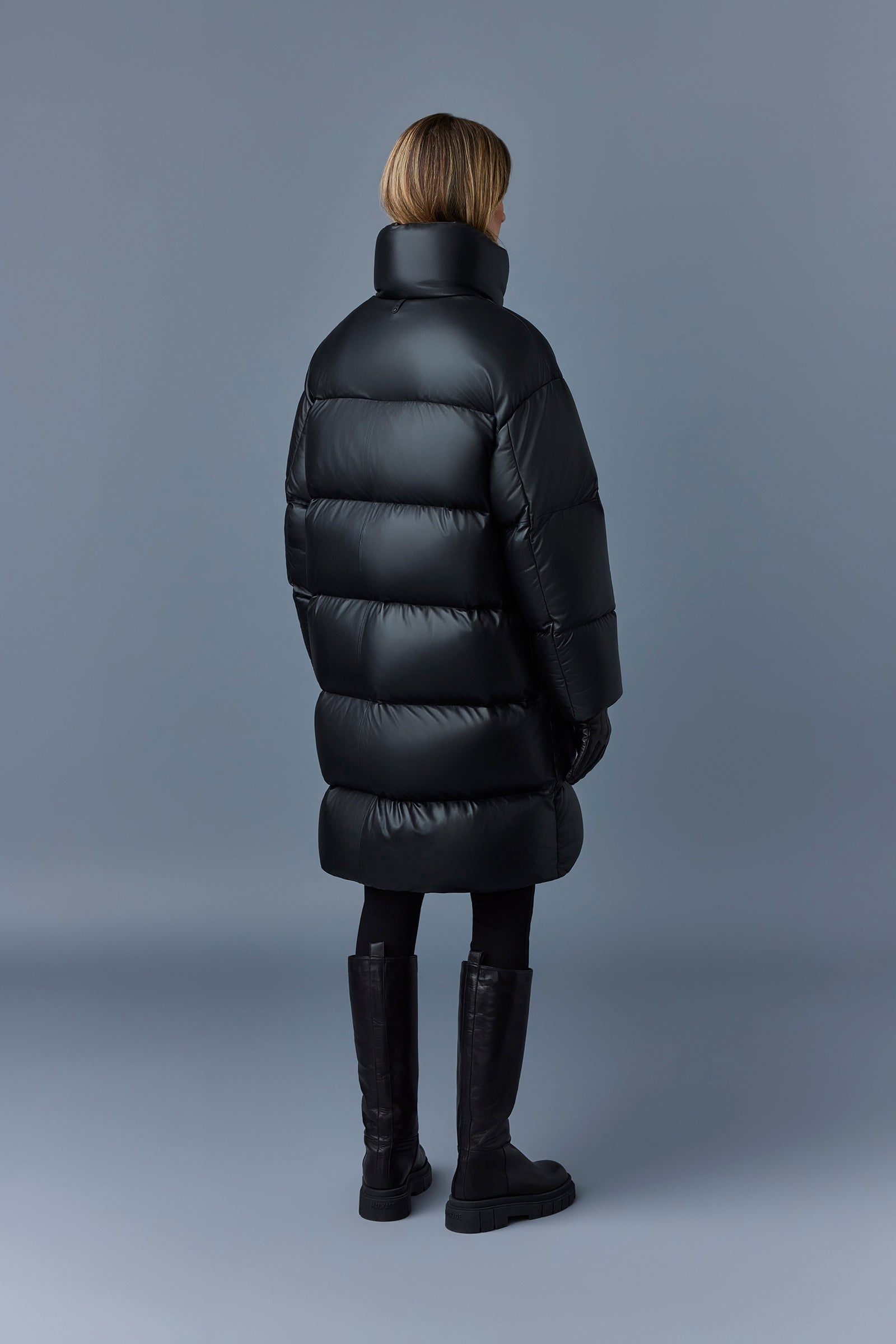 SAYA Leather down parka with stand collar - 4