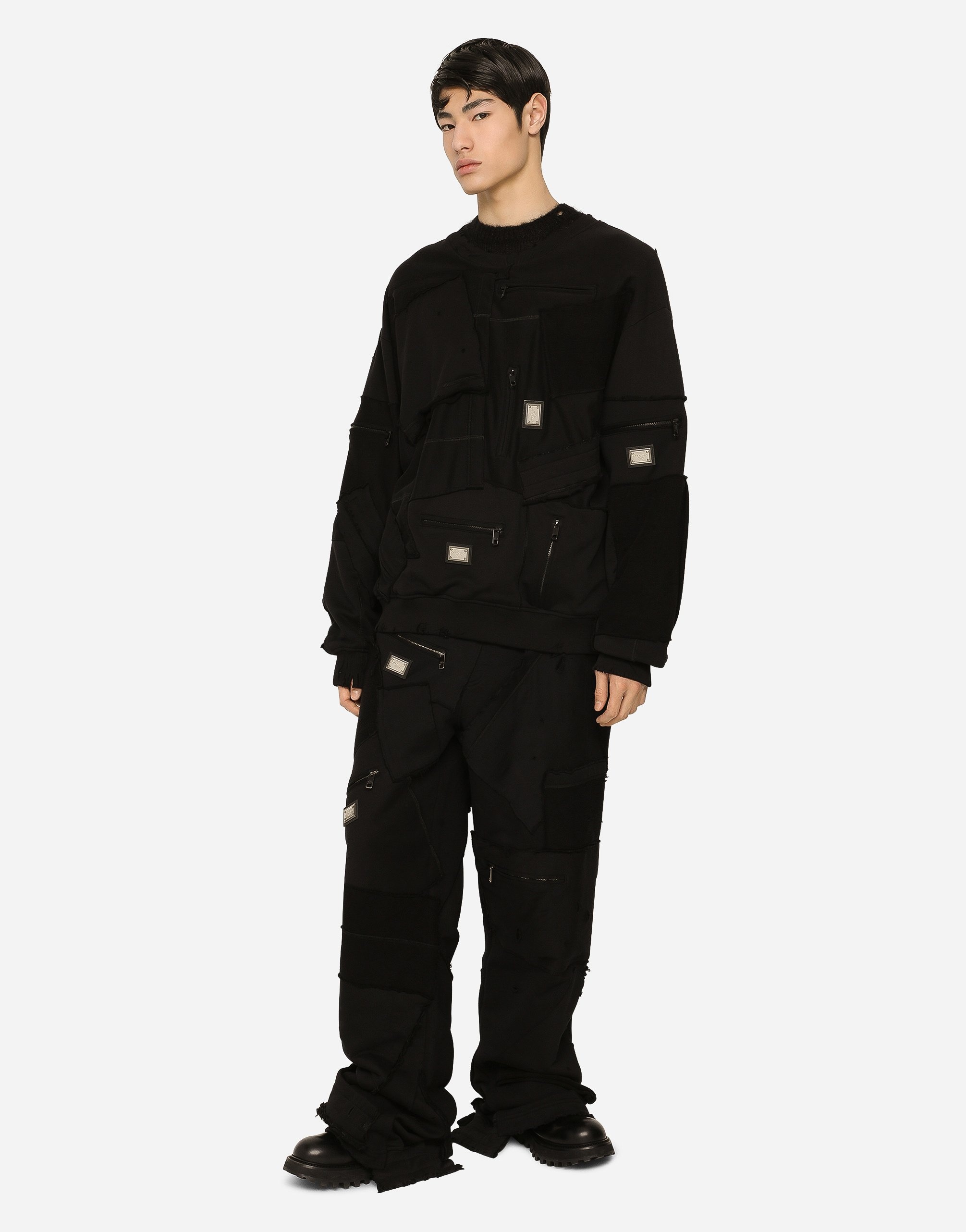 Patchwork jersey jogging pants with logo tag - 2