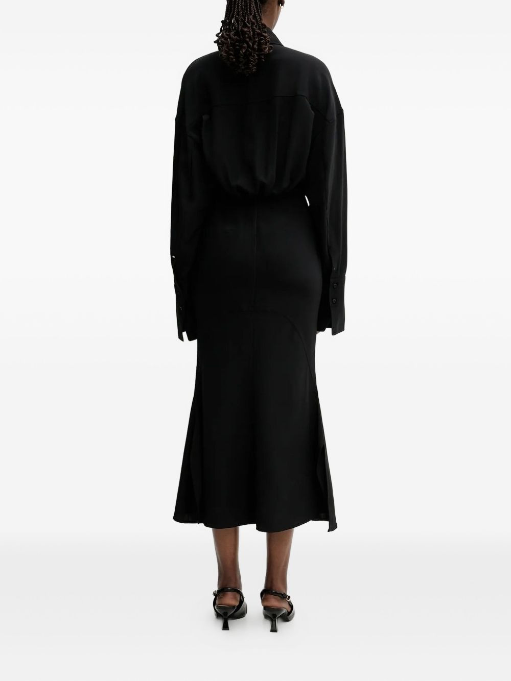 shirt-collar flared midi dress - 3