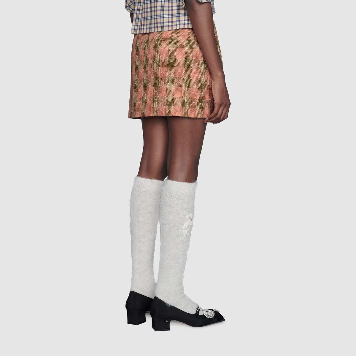 Optical damier wool mini skirt - 4