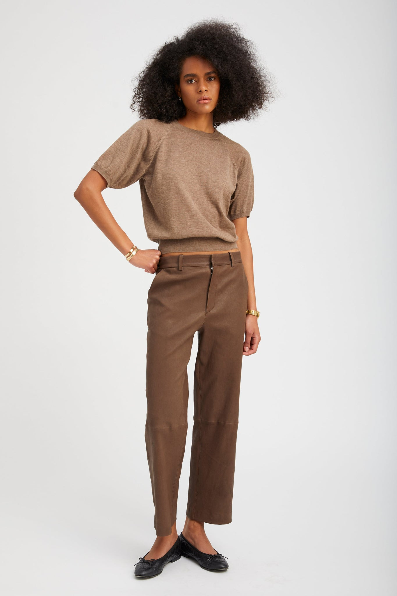TRUFFLE CASHMERE SHORT SLEEVE RAGLAN SWEATER - 2