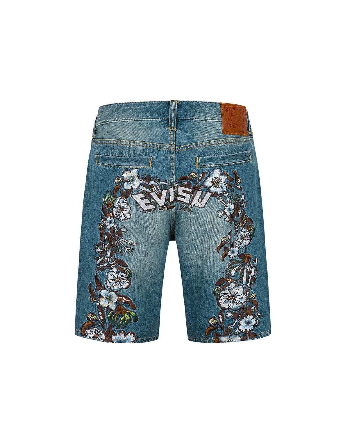 Floral Daicock Embroidery Regular Fit Denim Shorts - 12