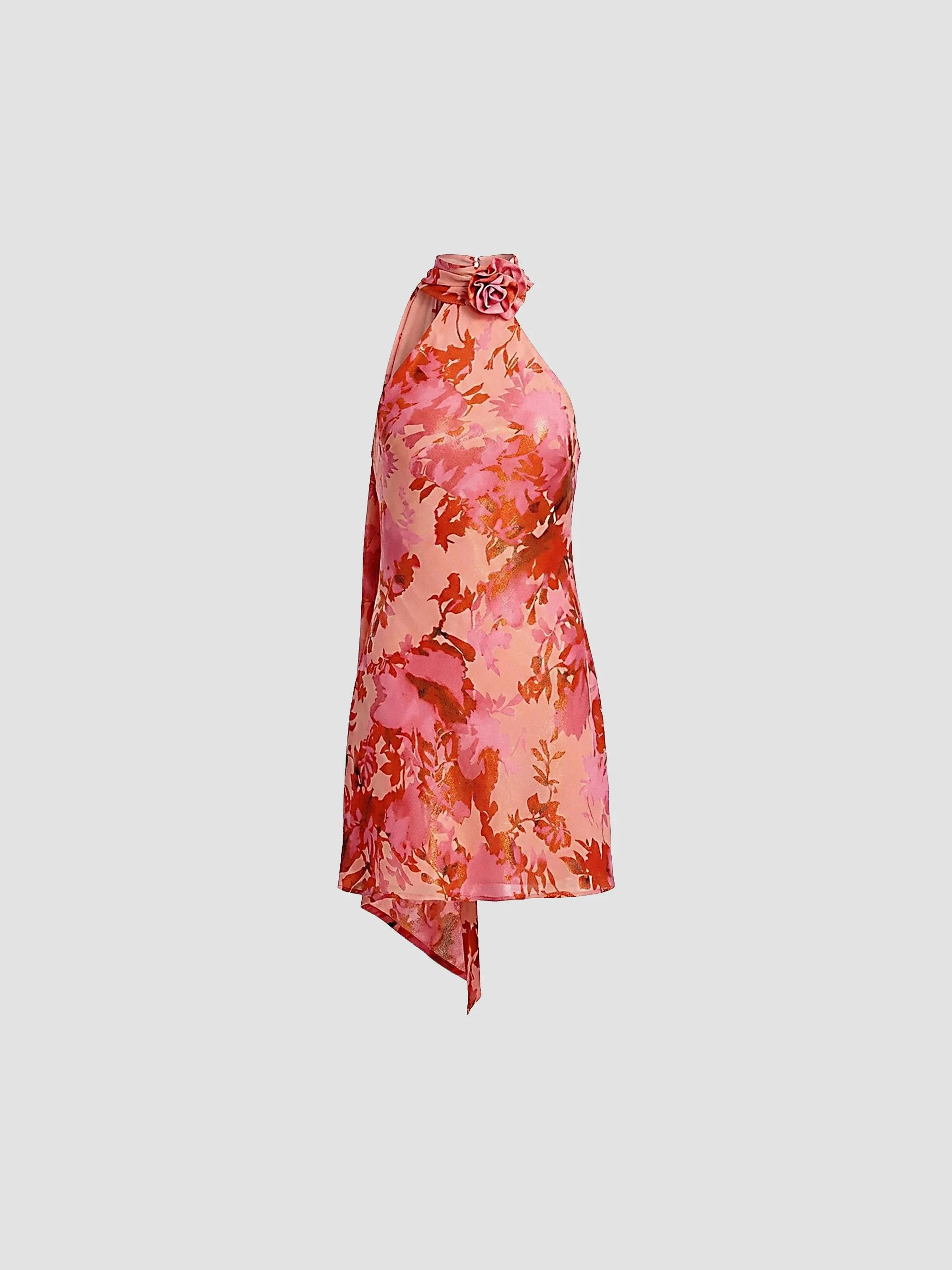 Women's Lily Flower Halterneck Minidress - Peach Multi - 1