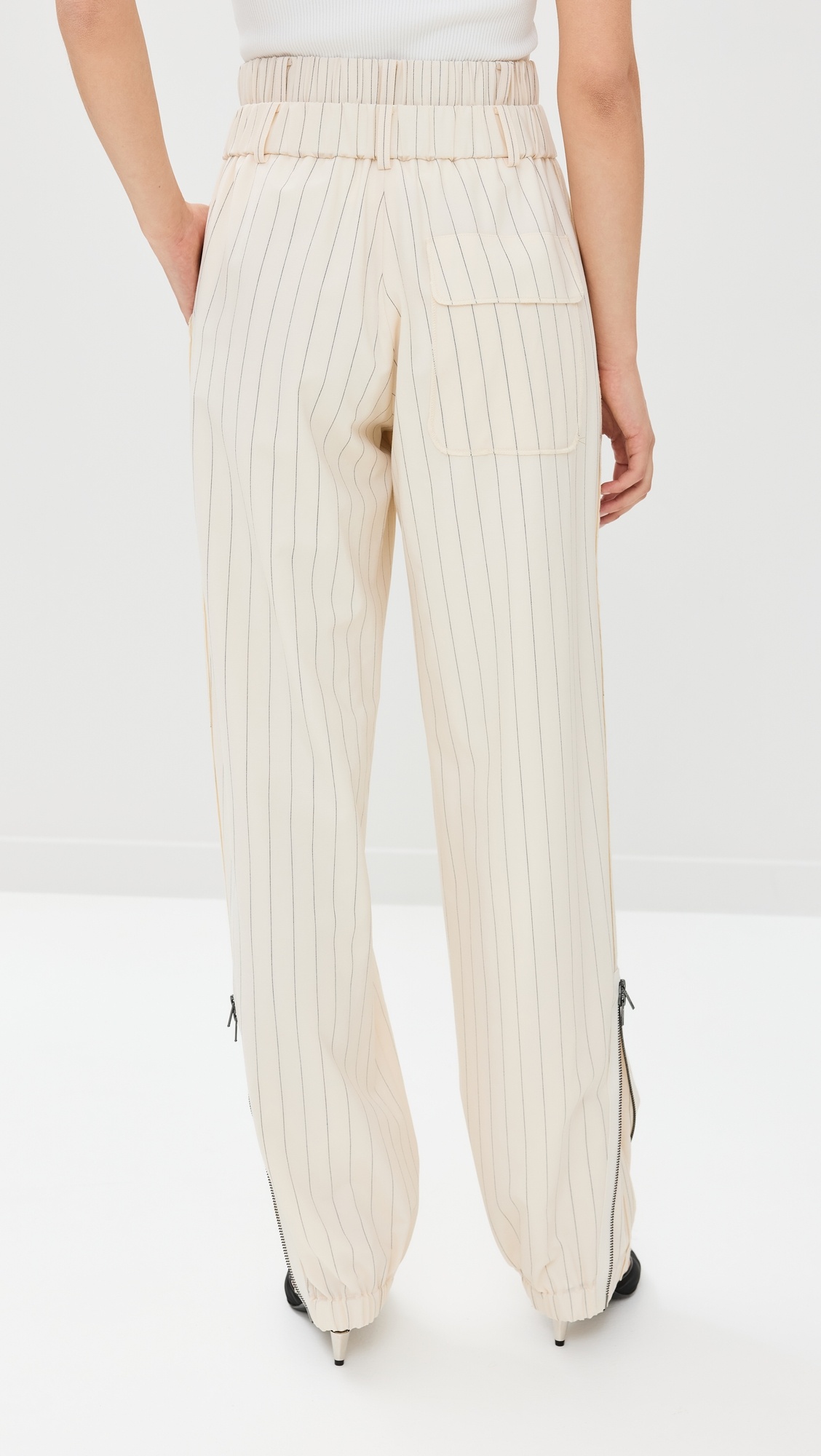 Pinstripe Wool Suiting Zipper Pants - 3