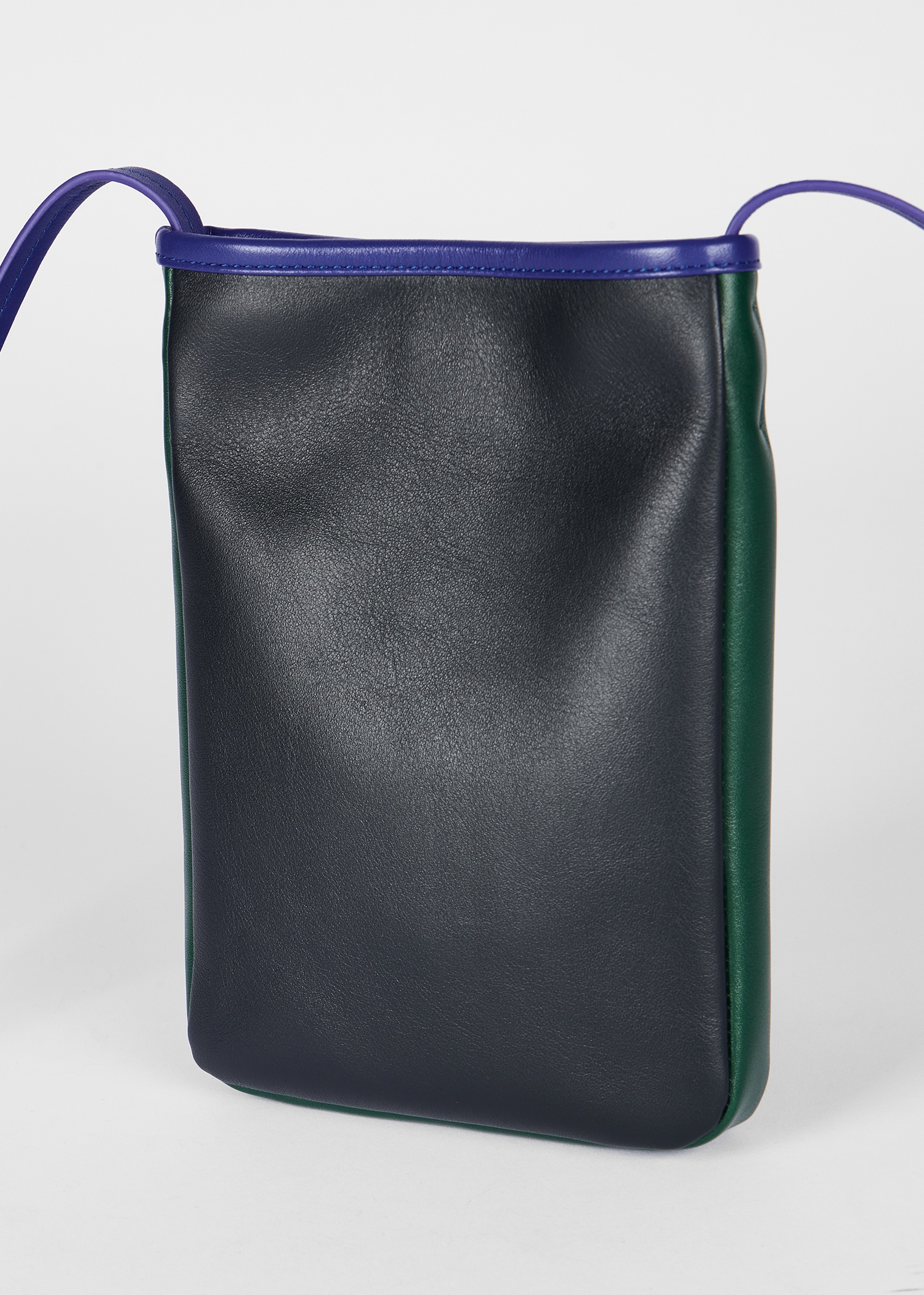 Navy Colour-Block Leather Pouch Bag - 2