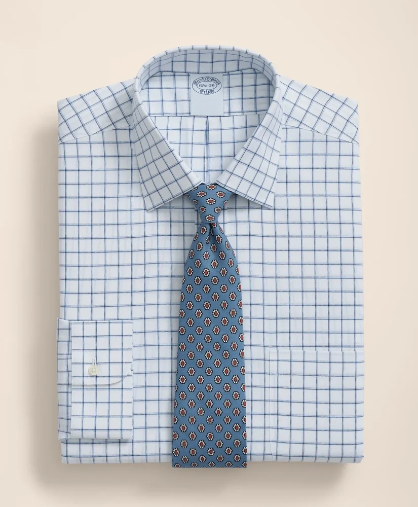 Brooks Brothers Explorer Collection Non-Iron Twill Ainsley Collar, Windowpane Dress Shirt - 1
