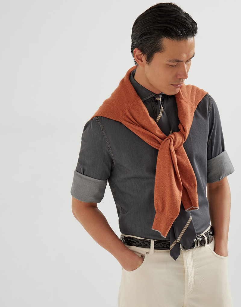 Lightweight denim slim fit shirt with spread collar 4