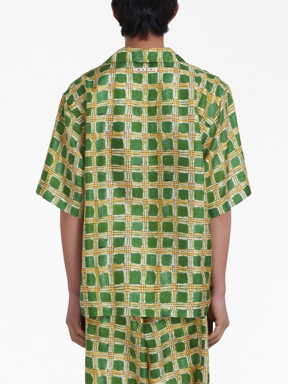 checked short-sleeve silk shirt - 3
