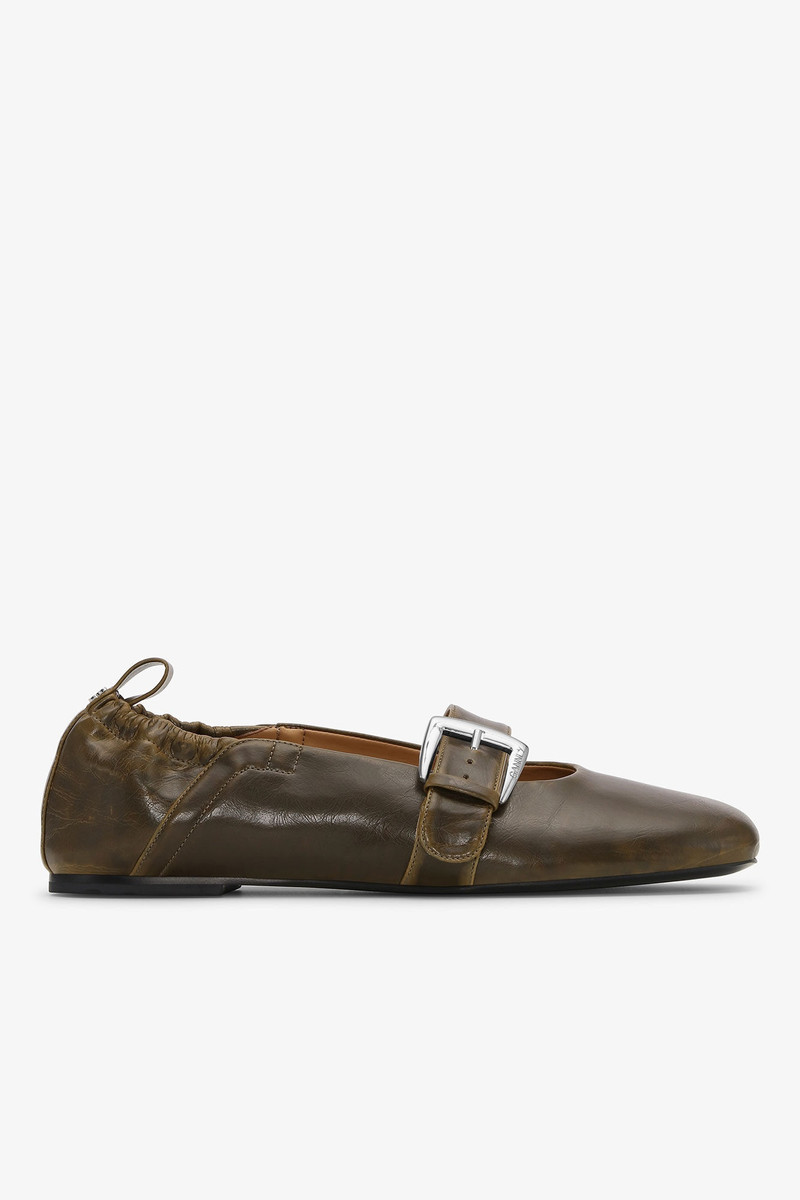 DARK-OLIVE BUCKLE STRAP BALLERINAS 1
