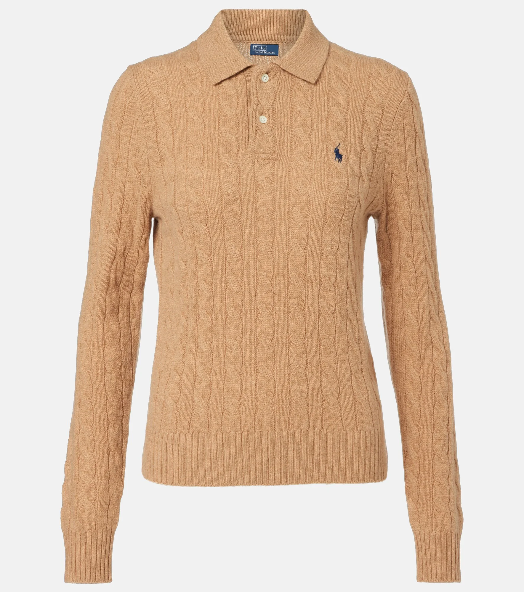 Cable-knit wool and cashmere polo sweater - 1