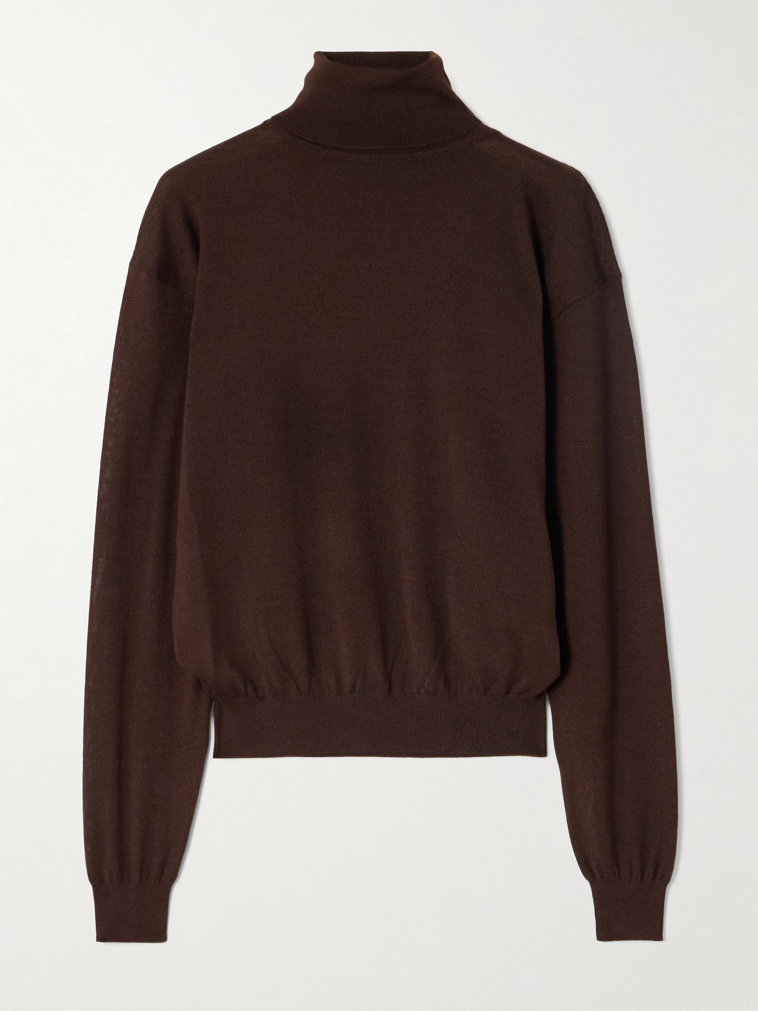 Wool, cashmere and silk-blend turtleneck sweater Dark brown - 1