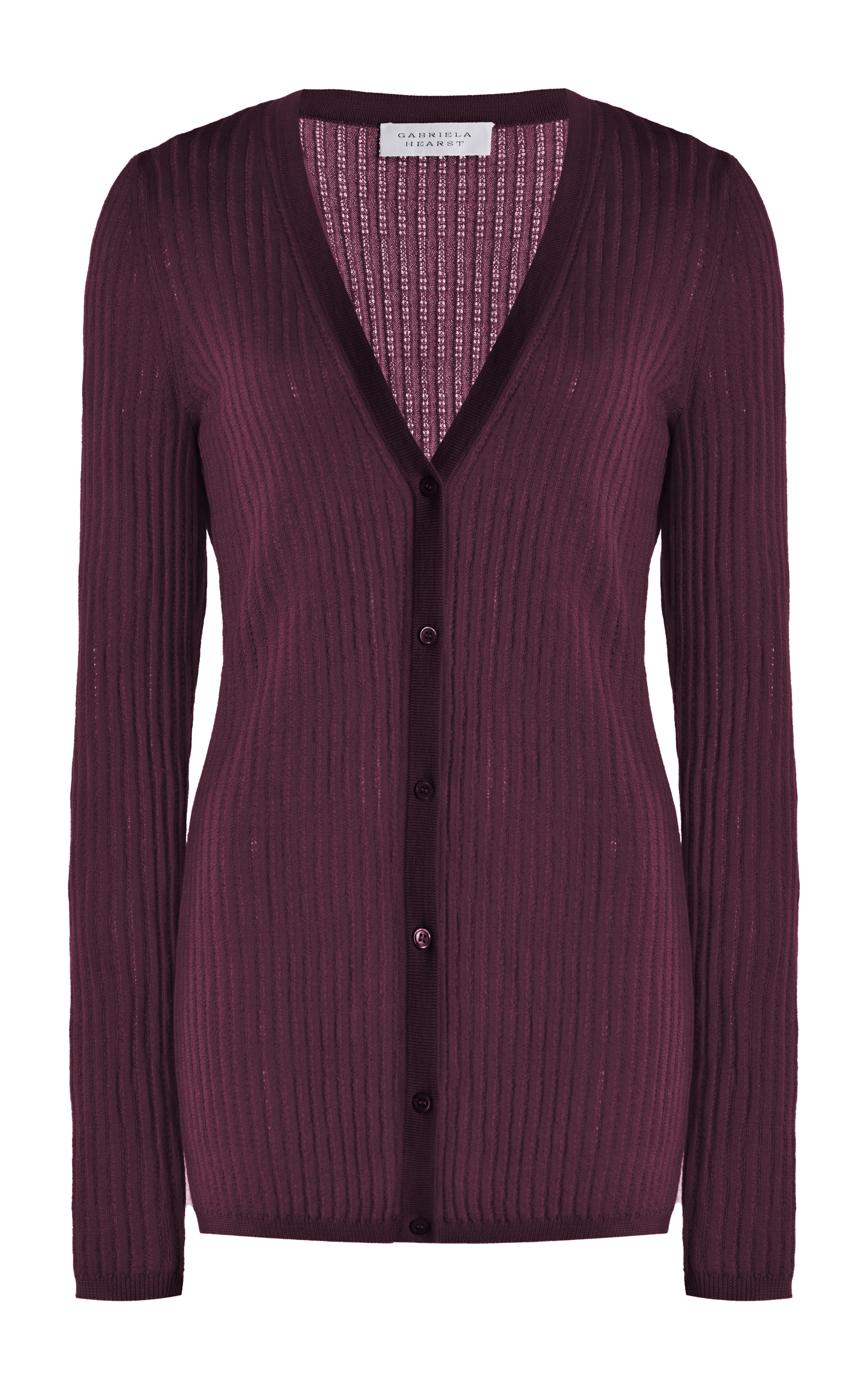 Emma Pointelle Cardigan in Deep Bordeaux Silk Cashmere - 1