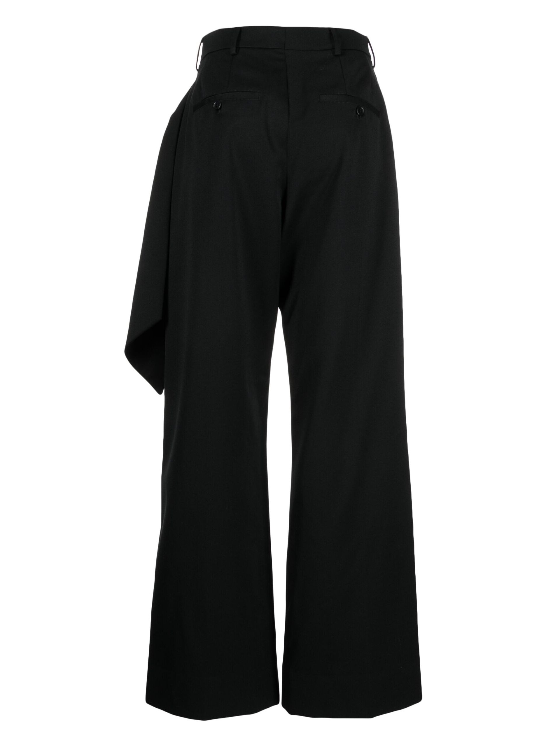 Black Ribbon Applique Wool Trousers - 2