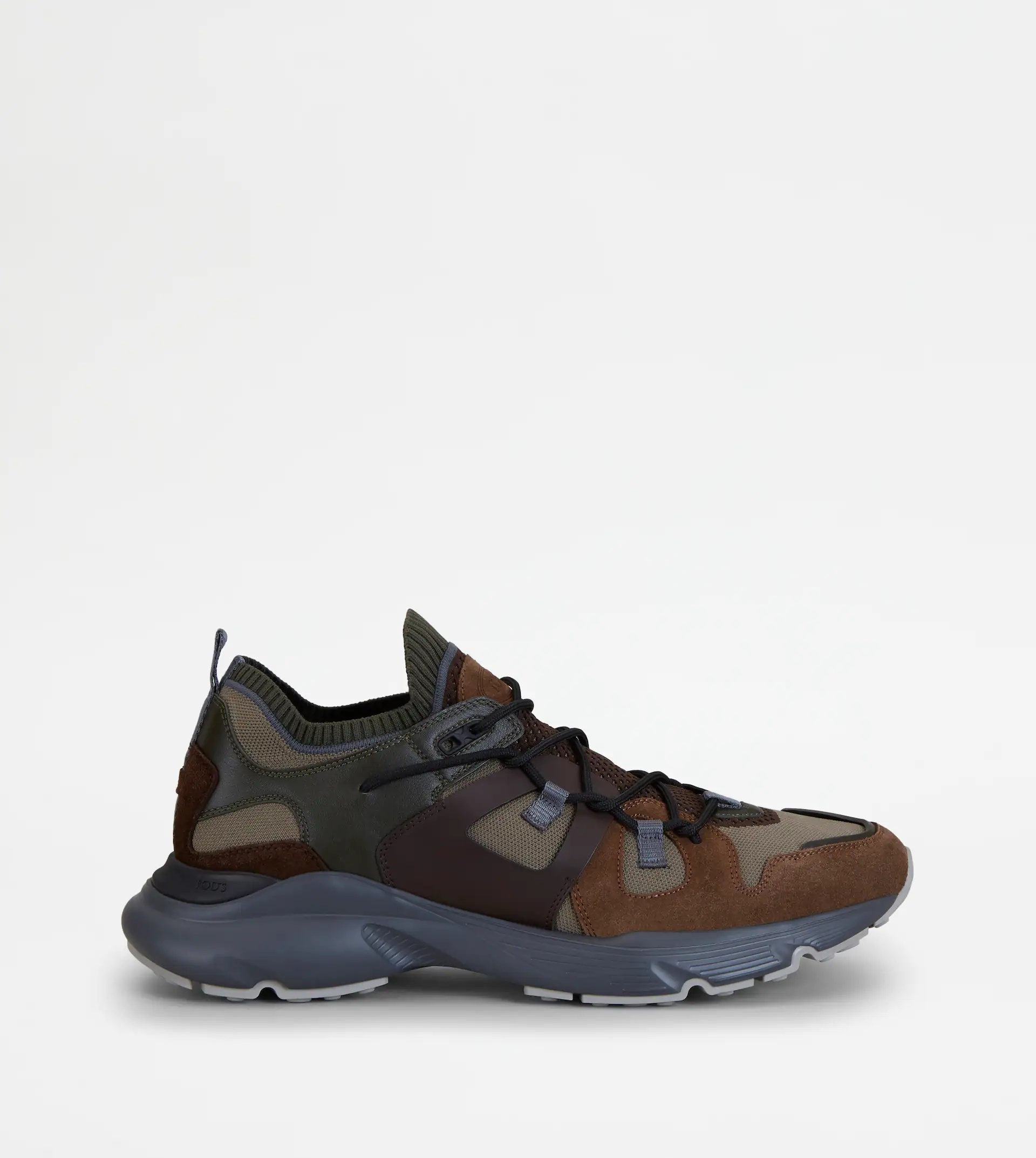 SNEAKERS IN LEATHER AND TECHNICAL FABRIC - BROWN, GREEN - 1