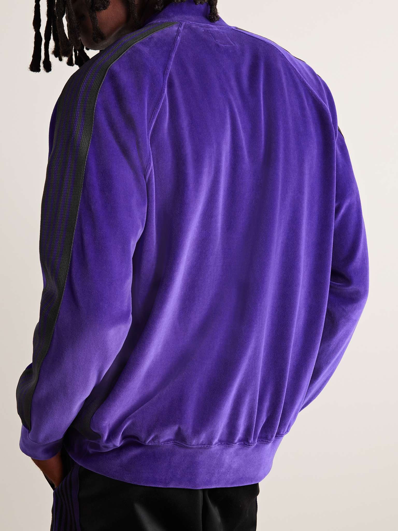 Webbing-Trimmed Logo-Embroidered Cotton-Blend Velvet Track Jacket - 4