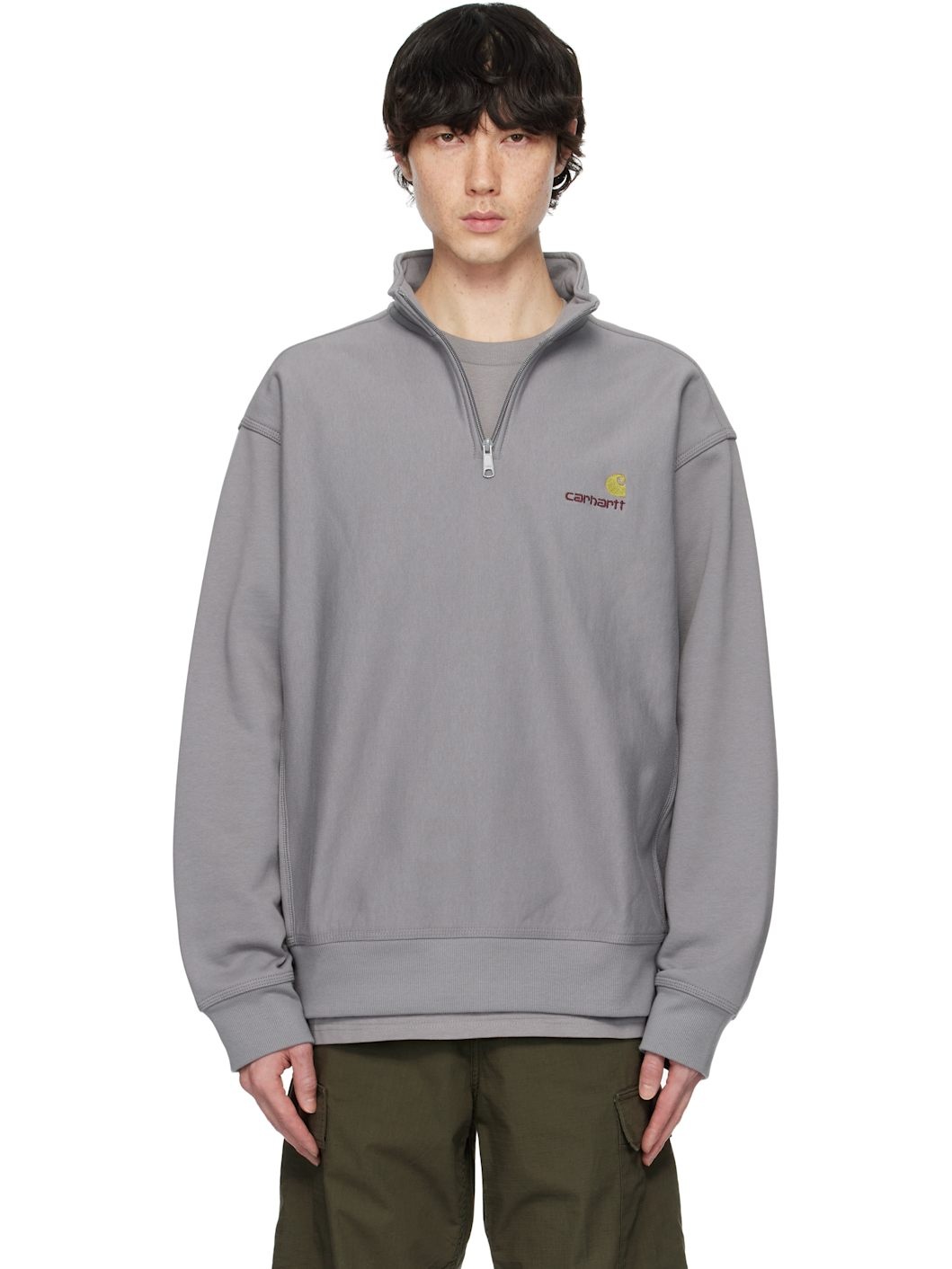 Gray Half Zip American Script Sweatshirt - 1