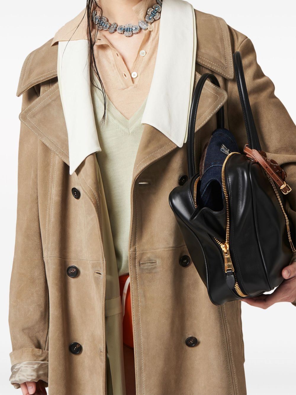 double-breasted suede coat - 3