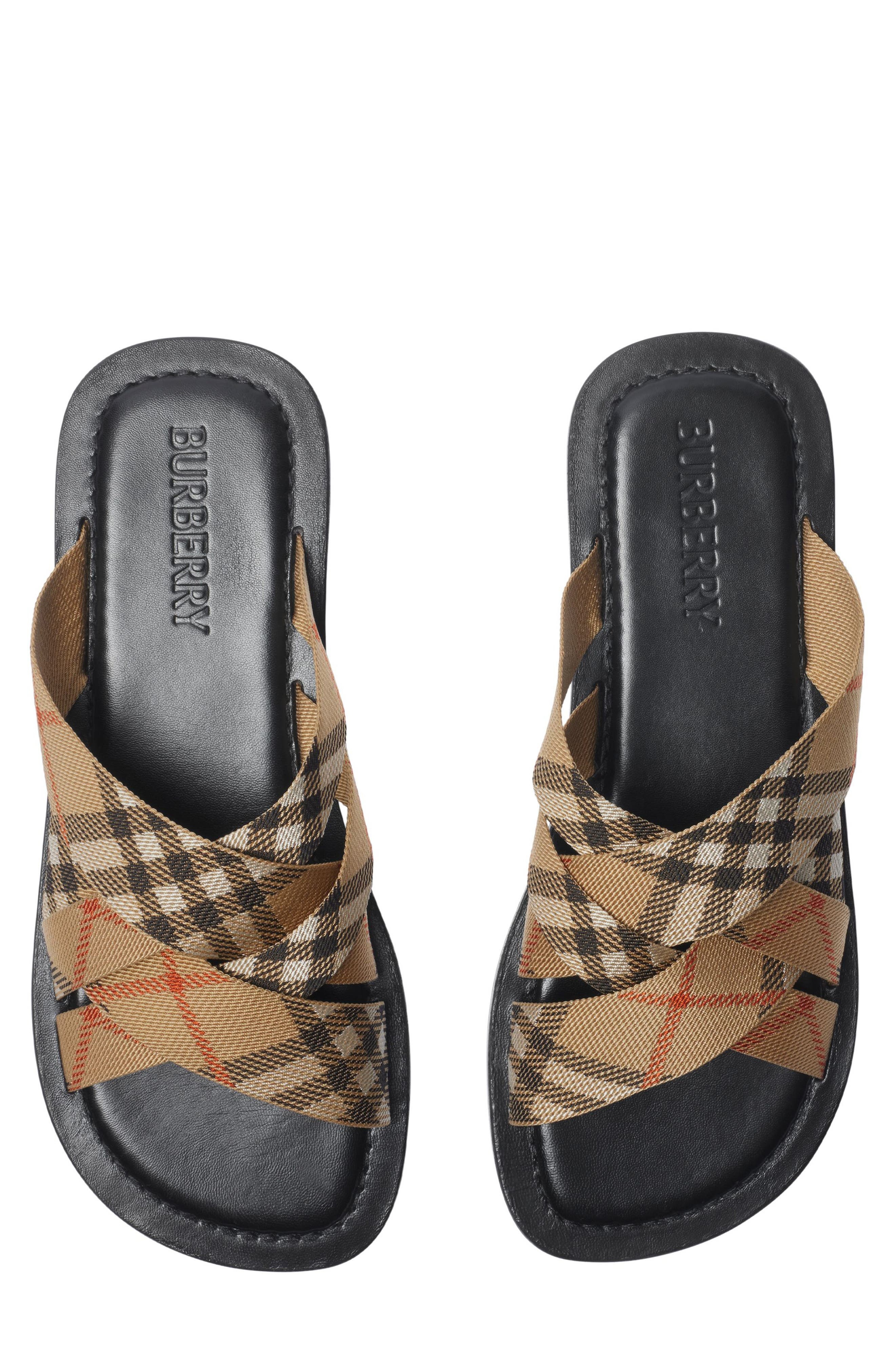 burberry Jacquard Check Crisscross Slide Sandal in Sand Ip Check at Nordstrom - 4