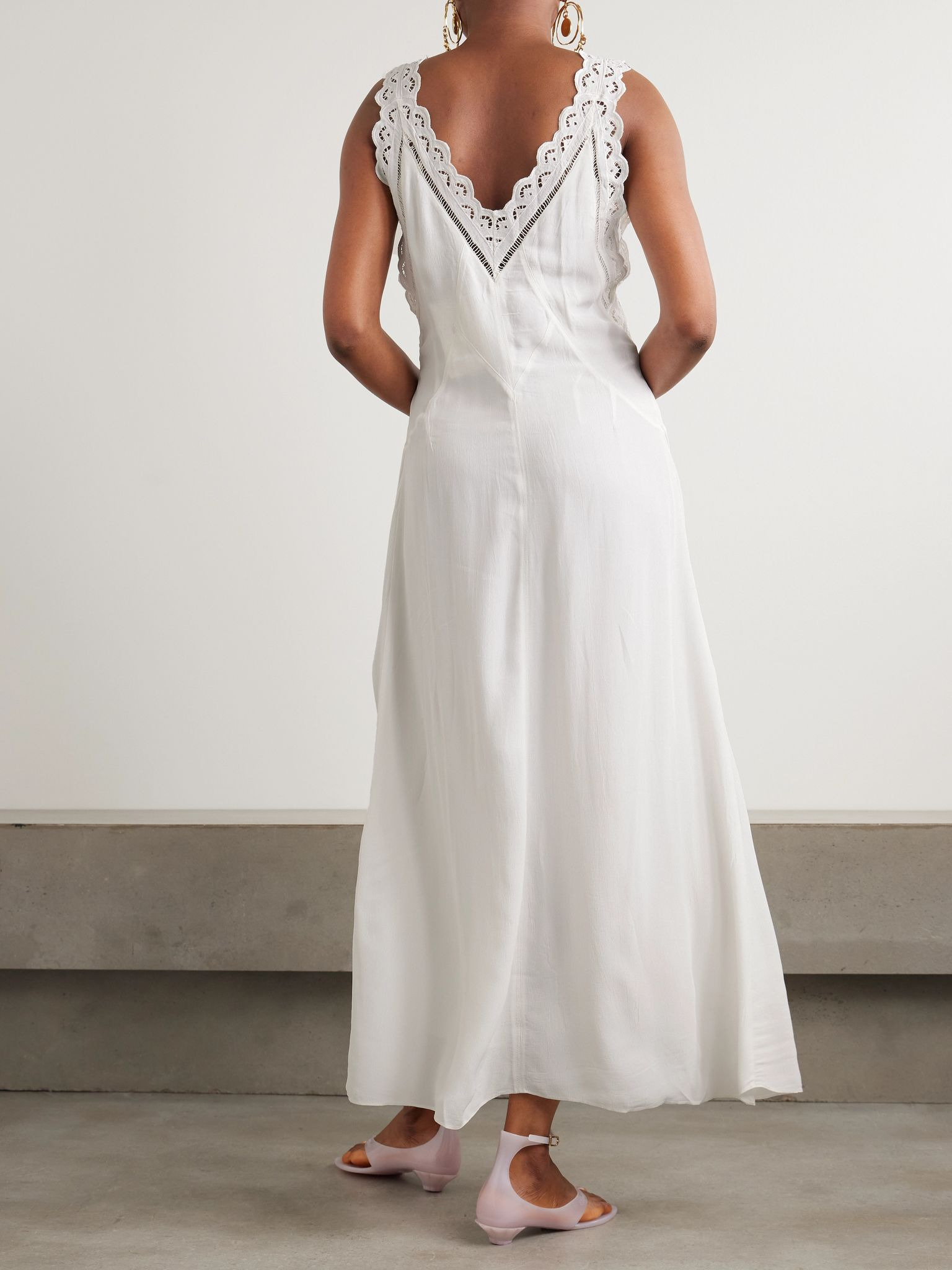 Freda broderie anglaise-trimmed crepe maxi dress White - 3