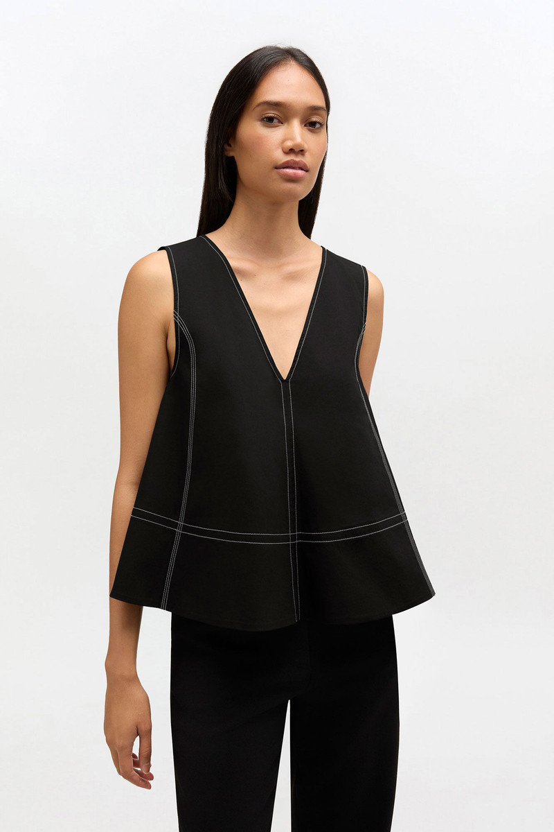 GANNI BLACK COTTON A-LINE TOP outlook