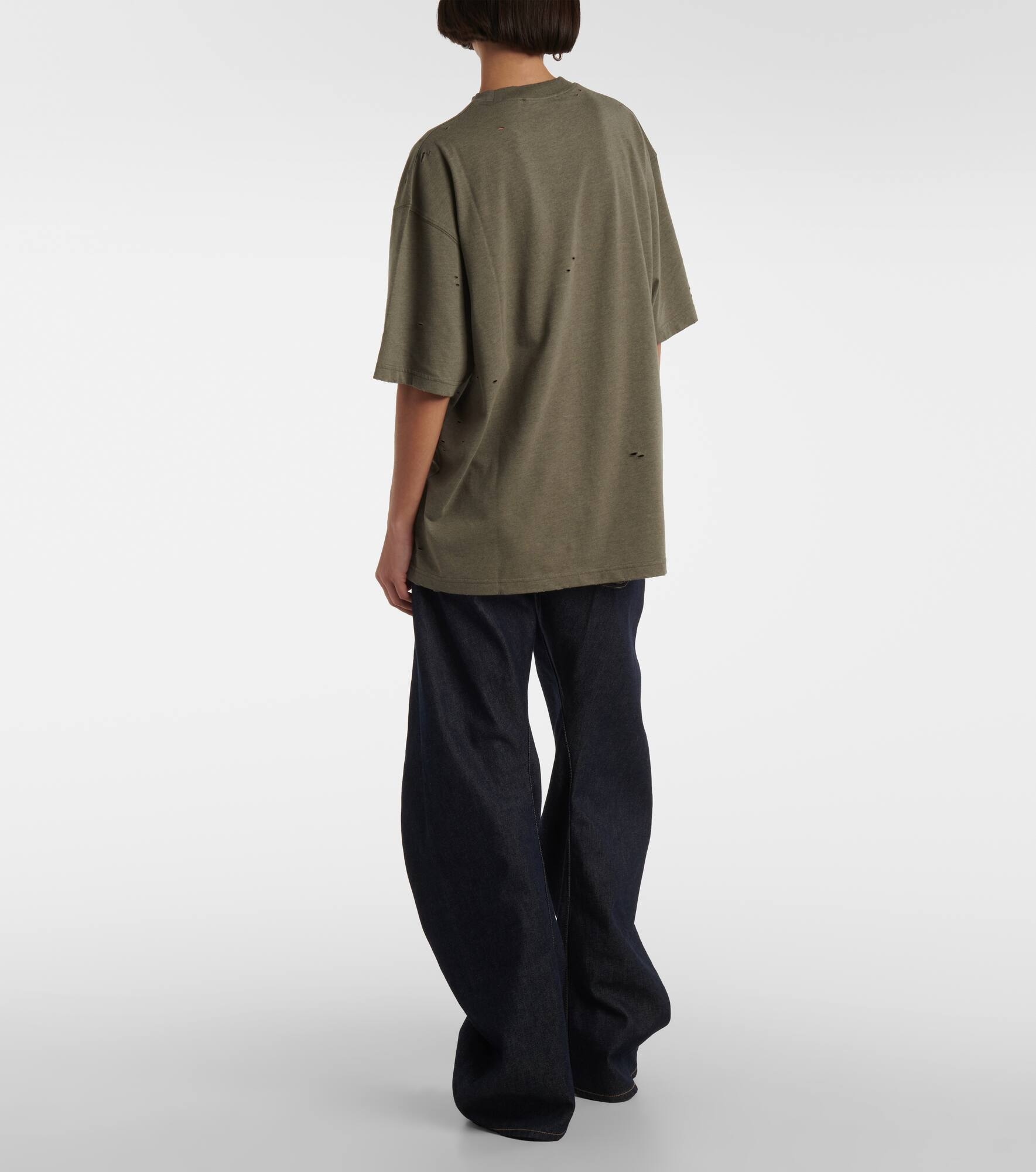 Distressed logo cotton-blend T-shirt - 3