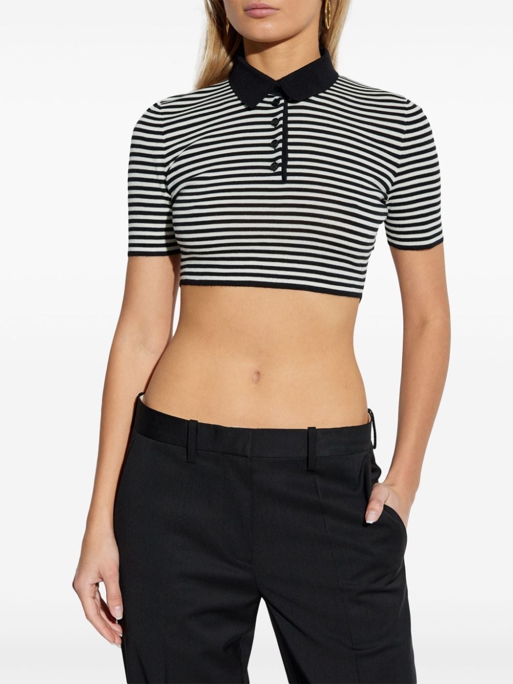 striped cropped polo shirt - 3