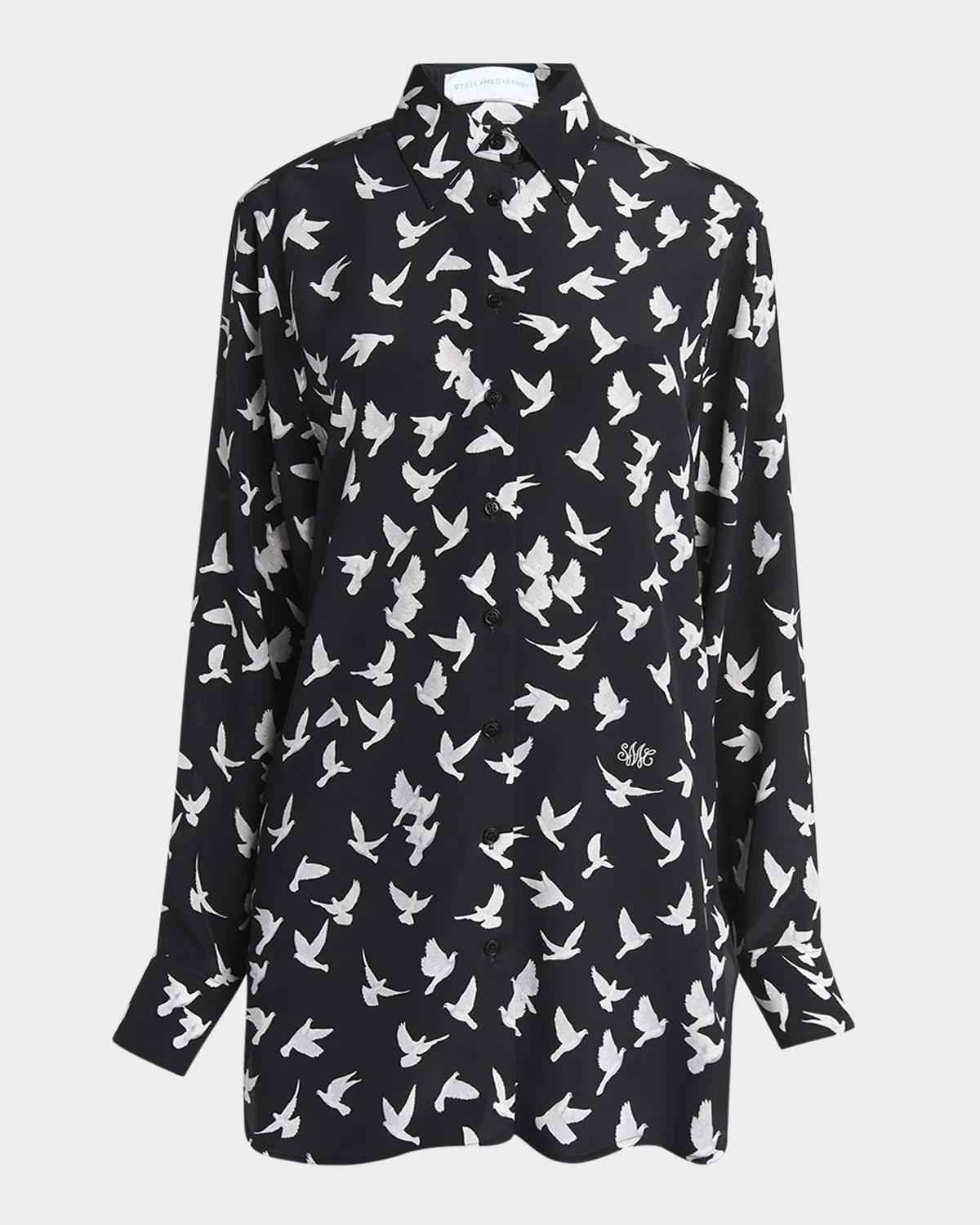 Flying Bird Silk Oversized Button-Down Shirt - 1