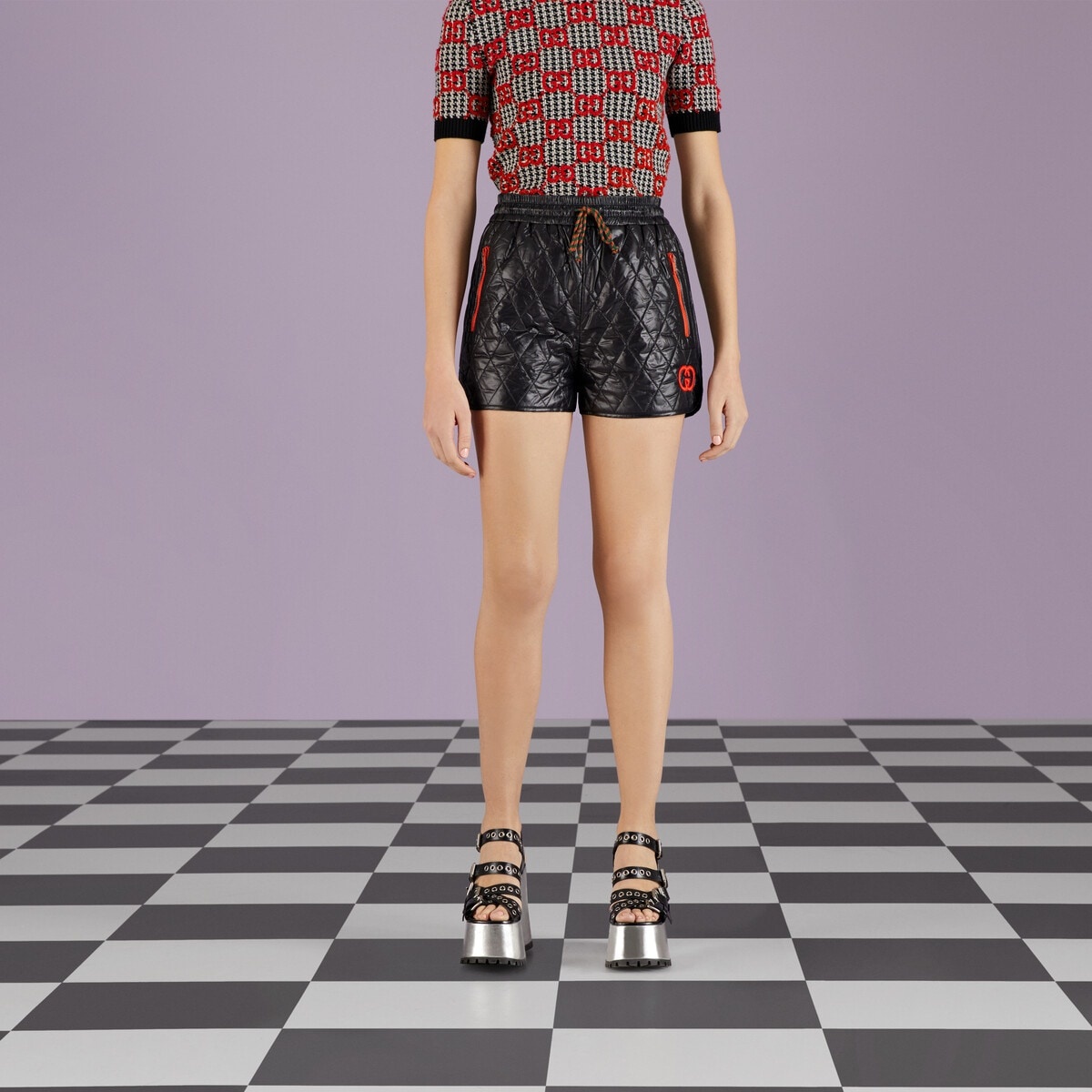 Quilted nylon shorts with patch - 6