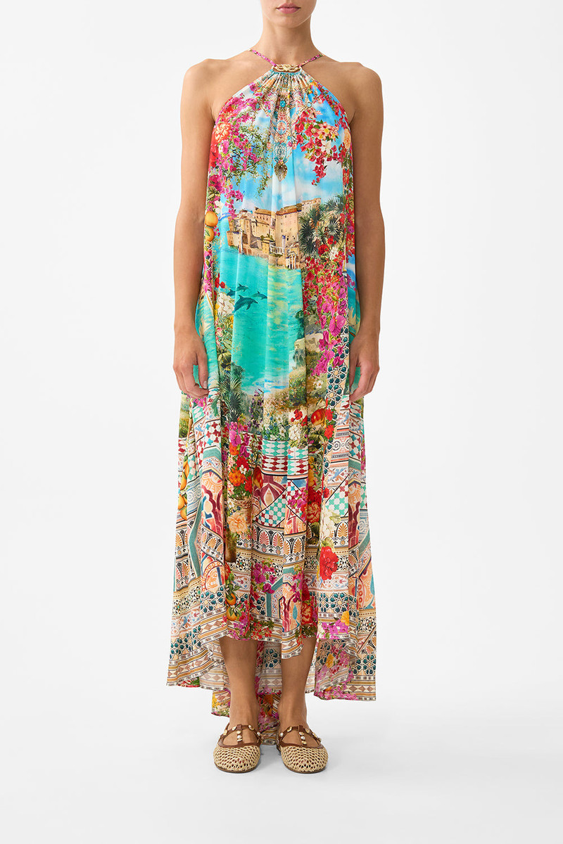 CAMILLA GATHER NECK HARDWARE MAXI DRESS outlook