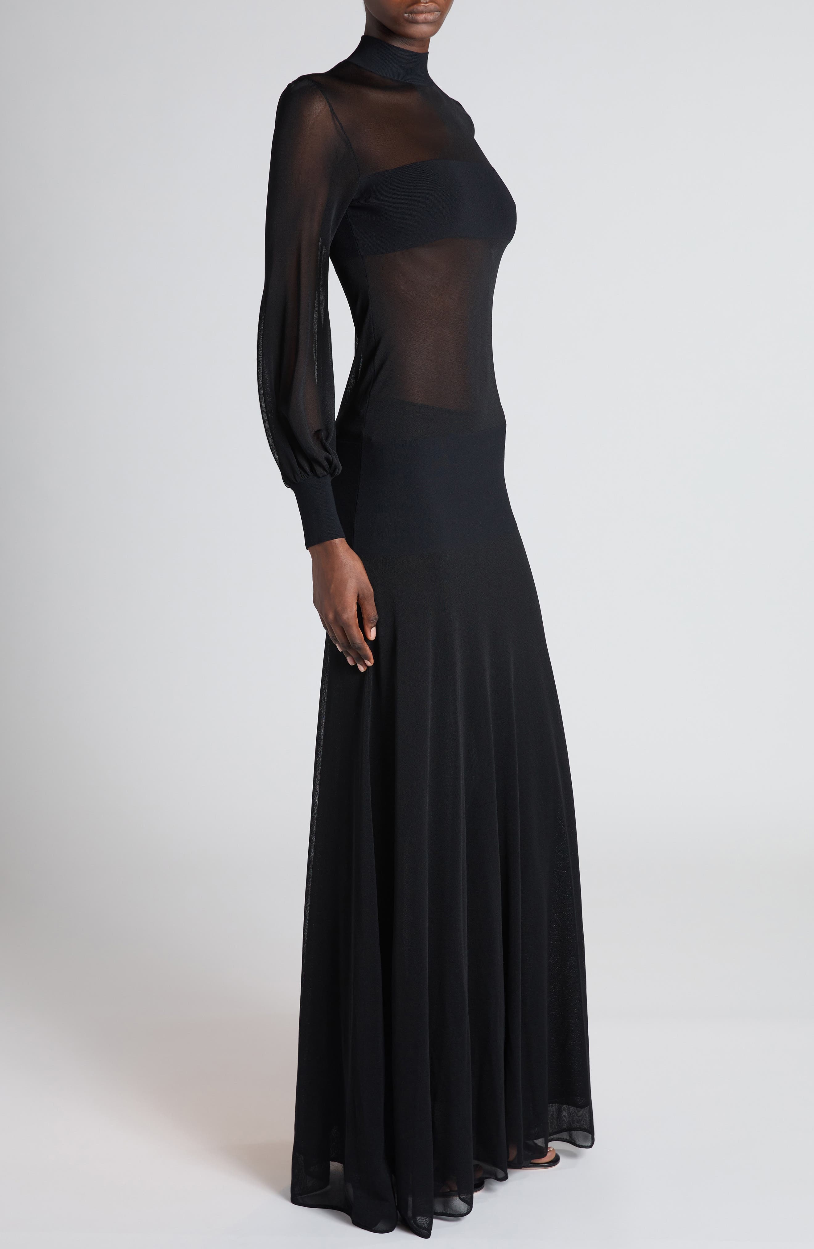 TOM FORD Long Sleeve Knit Gown in Black at Nordstrom - 3