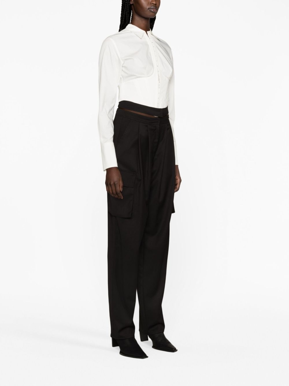pleated cut-out cargo trousers - 3
