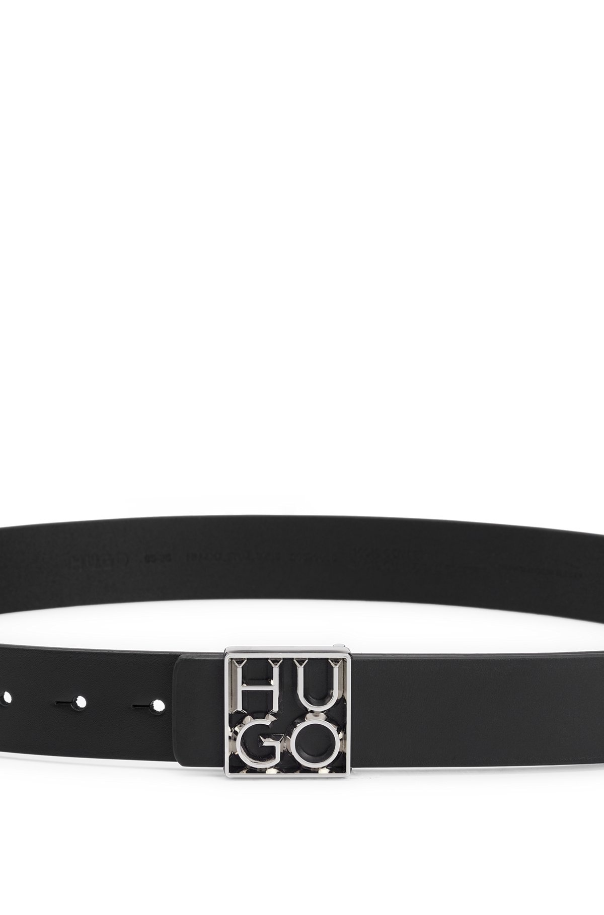 LEATHER BELT WITH POLISHED-SILVER-HARDWARE LOGO BUCKLE - 4