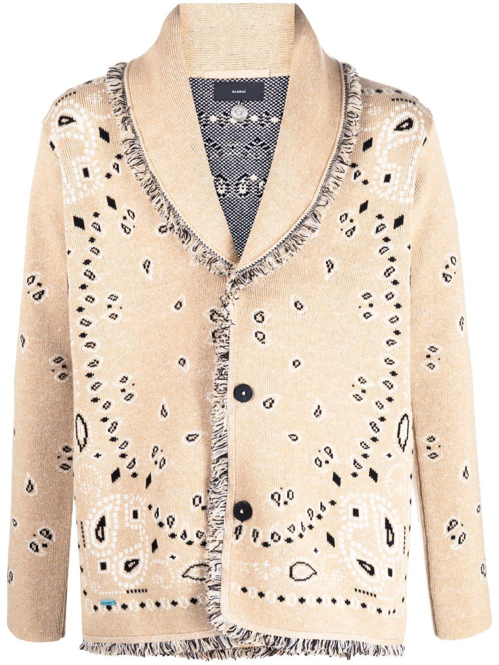 bandana-print jacquard knitted cardigan - 1