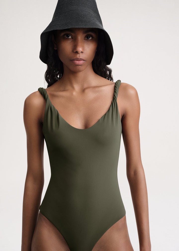 Twist-strap swimsuit faded olive - 5