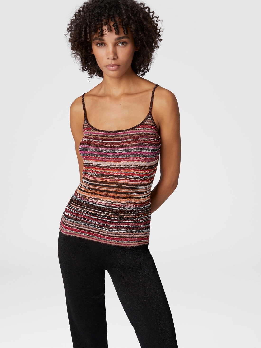 Tank top in embossed viscose with lamé wave pattern - 4