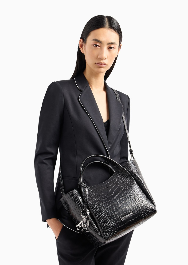 Shopper bag with mock-croc finish and logo charm 8