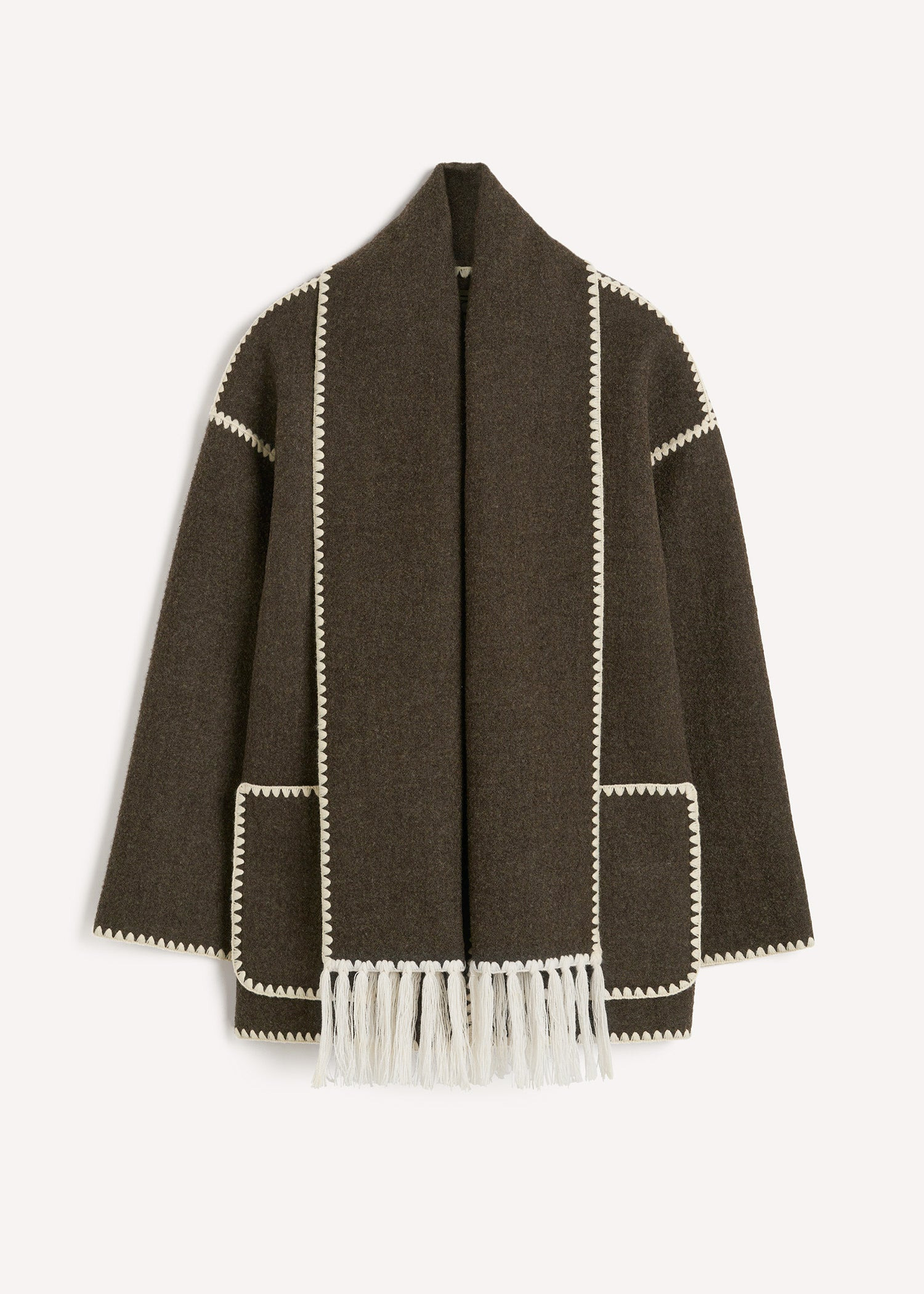 Embroidered scarf jacket chocolate melange - 6