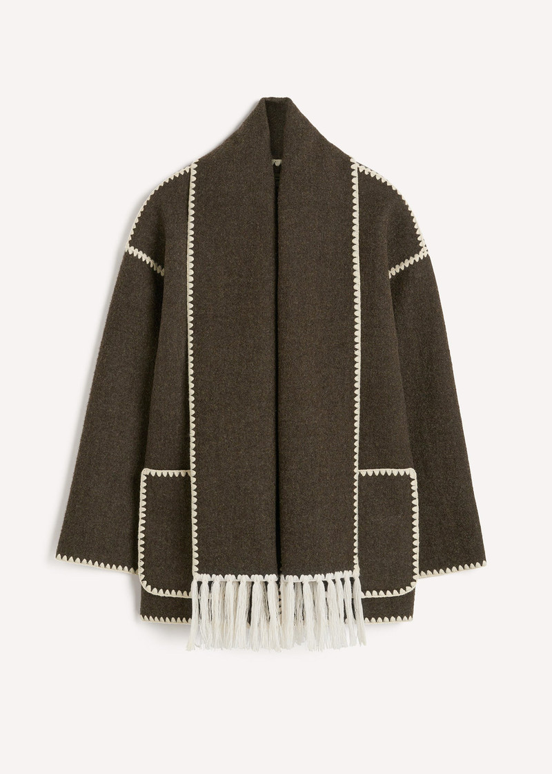 Embroidered scarf jacket chocolate melange 6