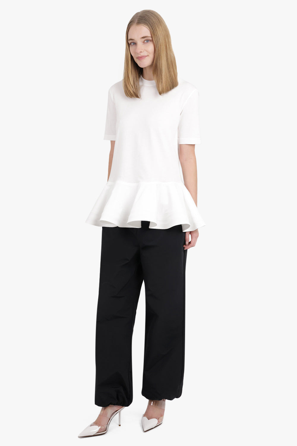 LOOSE FIT PEPLUM FLARE HEM T-SHIRT | WHITE - 2