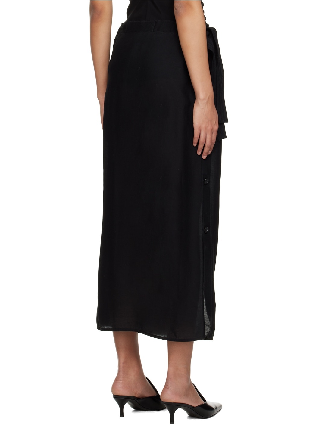 Black Button Maxi Skirt - 3
