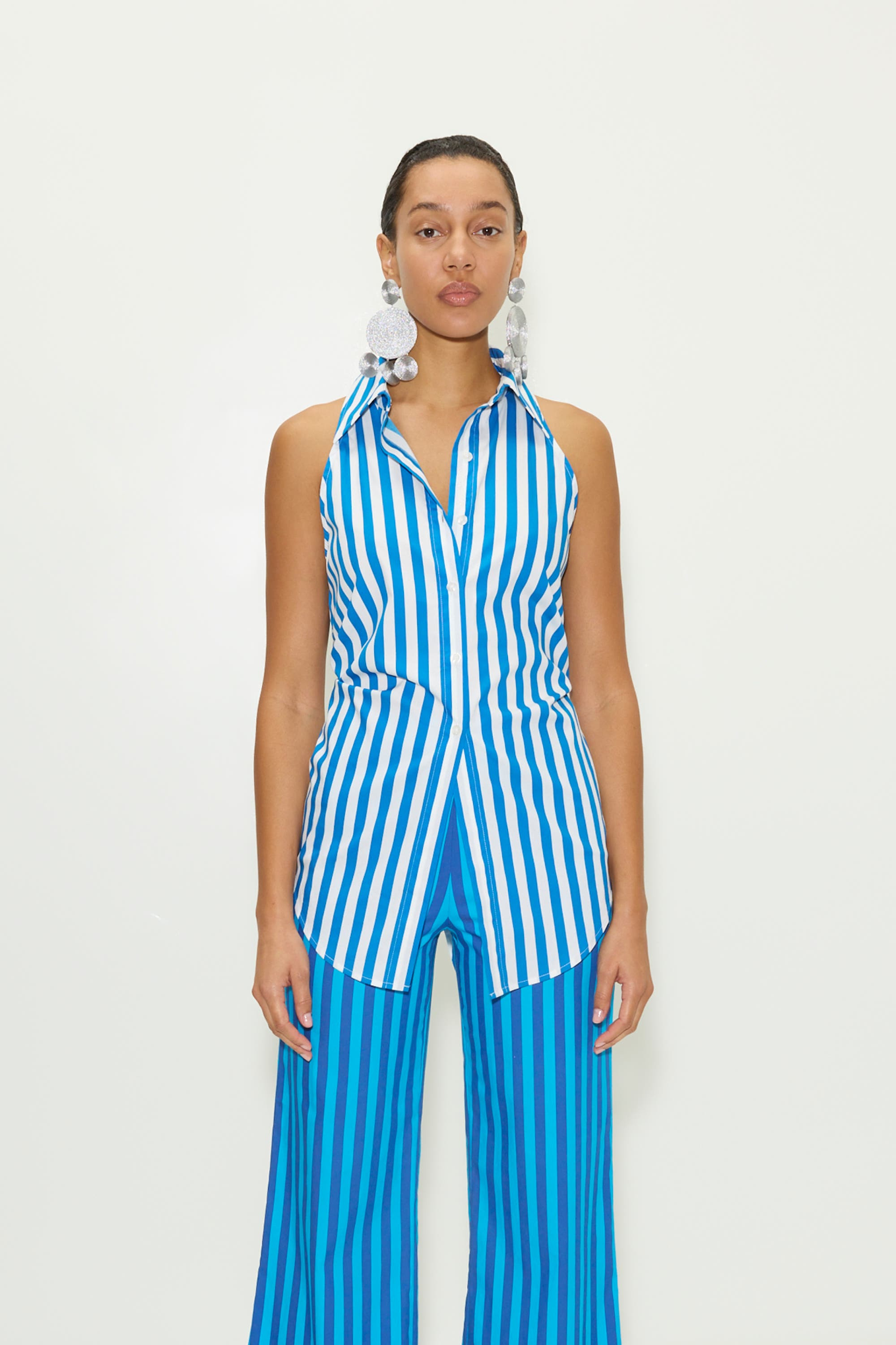 SIMONMILLER Loch Sleeveless Poplin Button Up in Blue Stripe at Nordstrom - 3