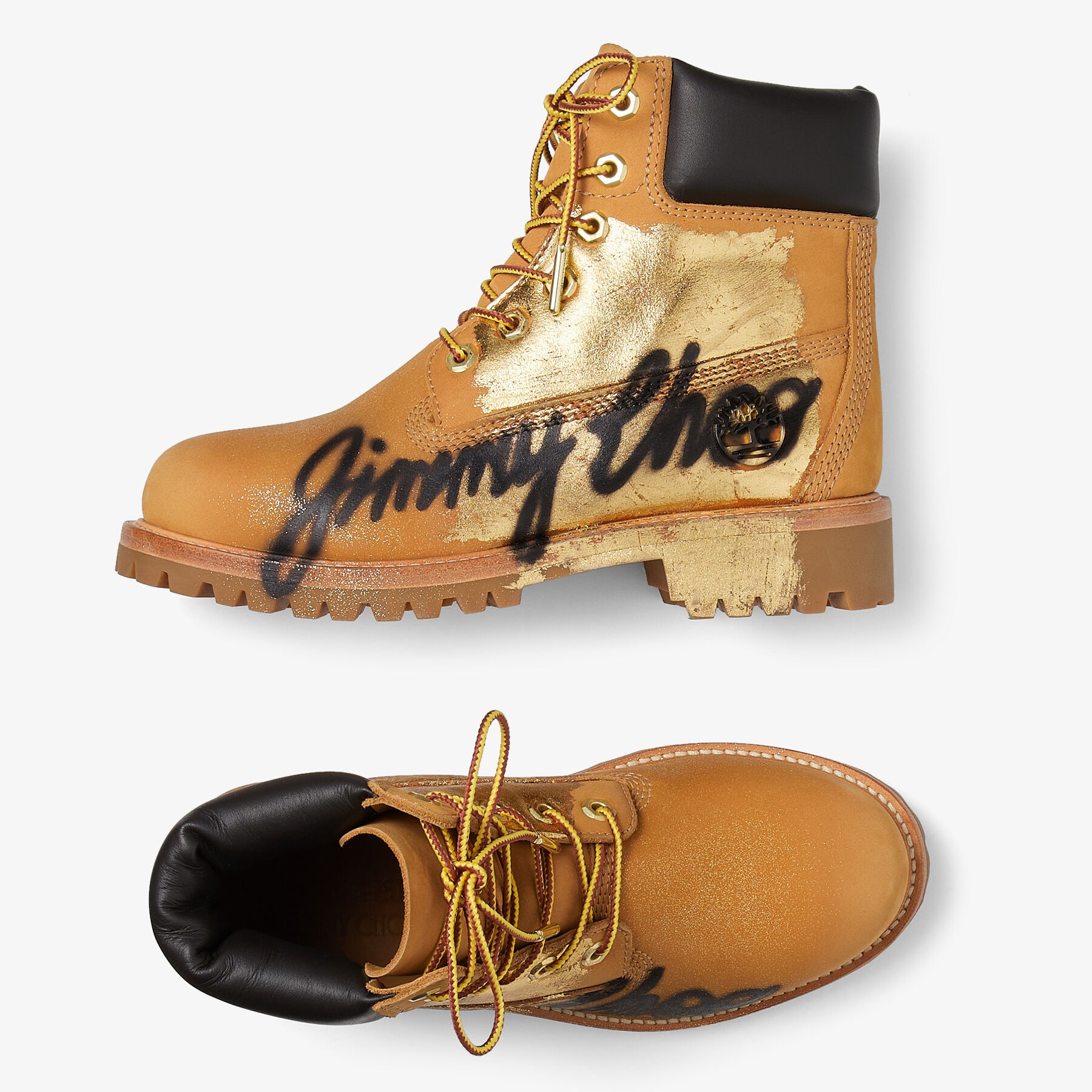 JIMMY CHOO X TIMBERLAND 6 INCH GRAFFITI BOOT
Wheat Timberland Nubuck Ankle Boots with Jimmy Choo Gra - 5