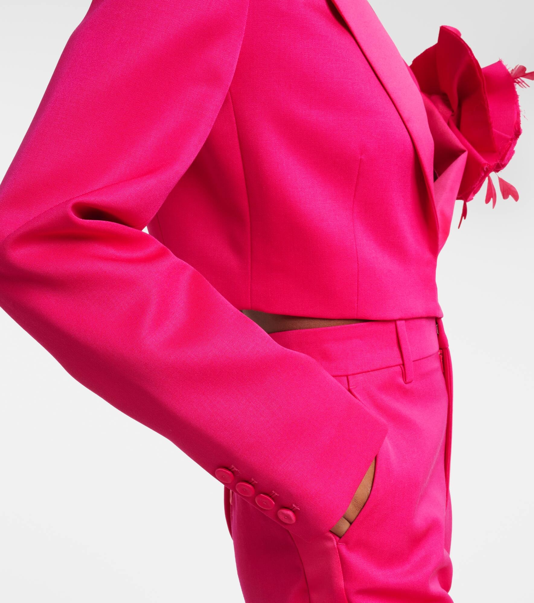 Floral-appliqué cropped wool blazer - 5