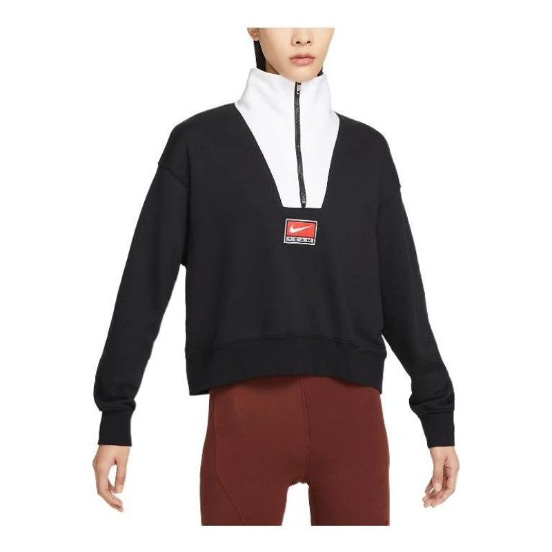 (WMNS) Nike NSW Team Fleece Top 'Black White Red' DQ6944-010 - 1